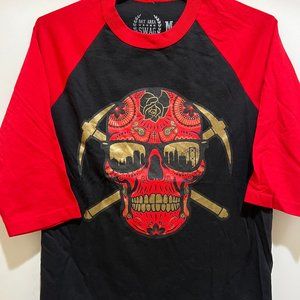Dia Skull San Francisco Raglan 3/4 Sleeve Black/Red Color T-shirt - 49ers Colors